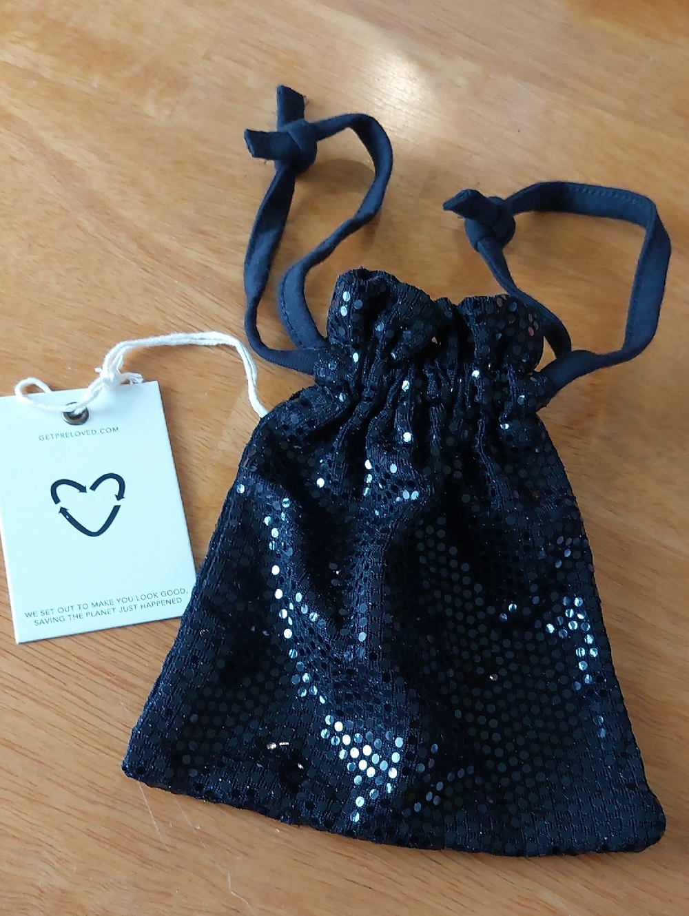 💜4/$25 Black Sequin Drawstring Bag Purse By Preloved NWT